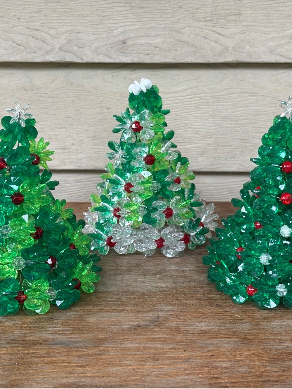 VTG handcrafted beaded Christmas tree decor, from the 1980s or 1990s.
